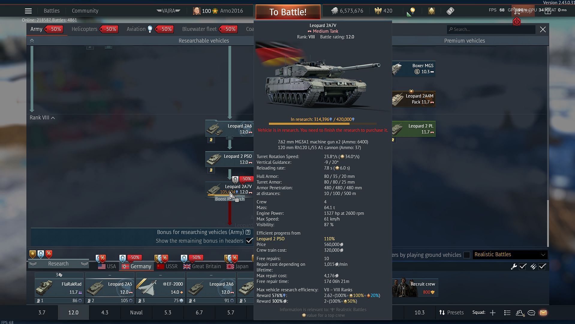 High-tier vehicles take a long time to research for F2P players (Image via Gaijin Entertainment)