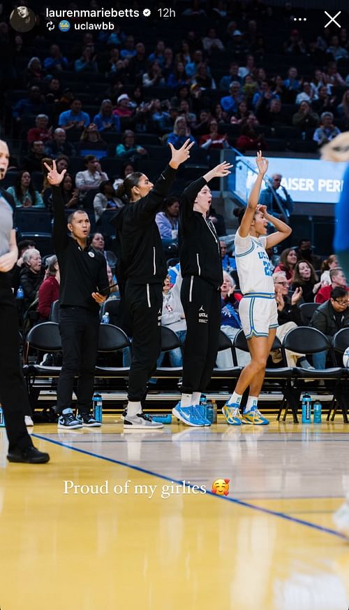 Lauren Betts' story regarding the Creighton win. (Credits: Instagram/@laurenmariebetts)