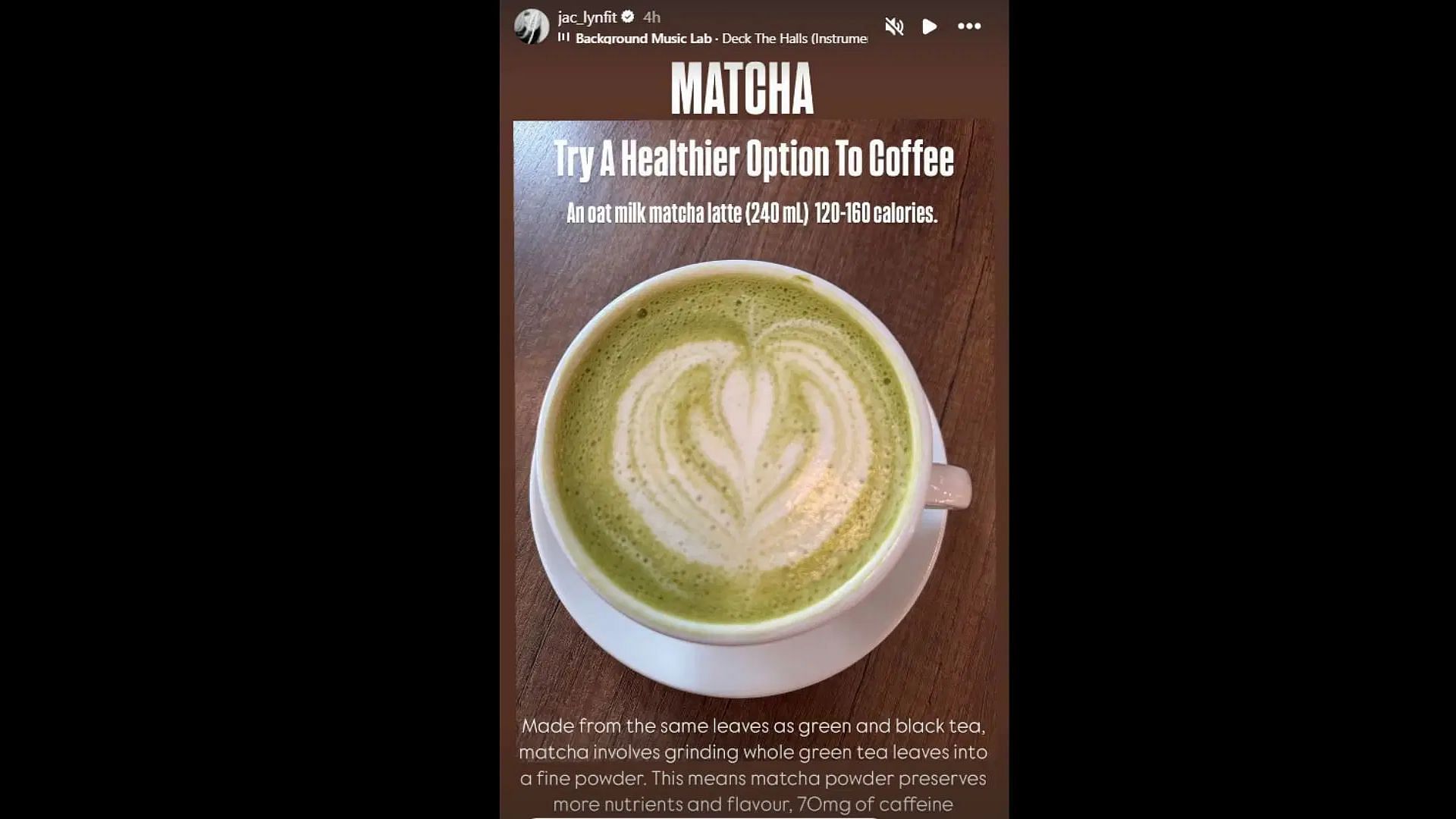 Jaclyn Cordeiro's Instagram story about healthy alternative to coffee