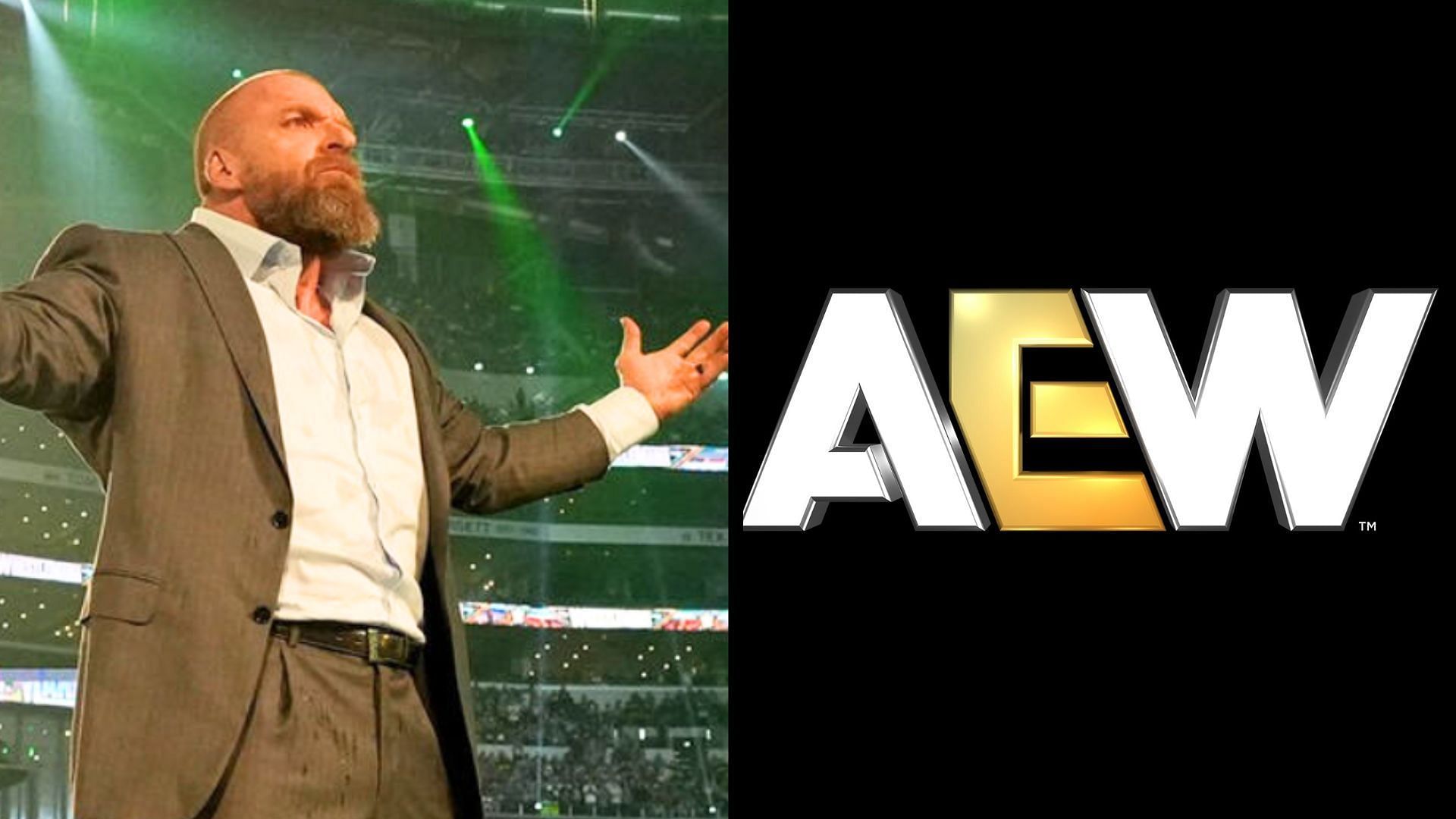 Triple H is currently working on bolstering his roster. (Image via WWE.com and AEW Facebook) 