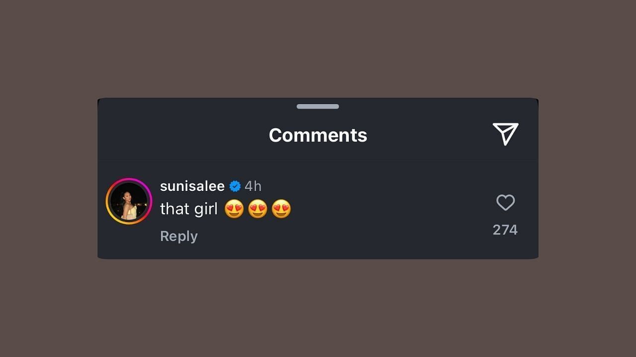 Sunisa Lee&rsquo;s comment on Angel Reese&rsquo;s Instagram (via IG/@angelreese5)