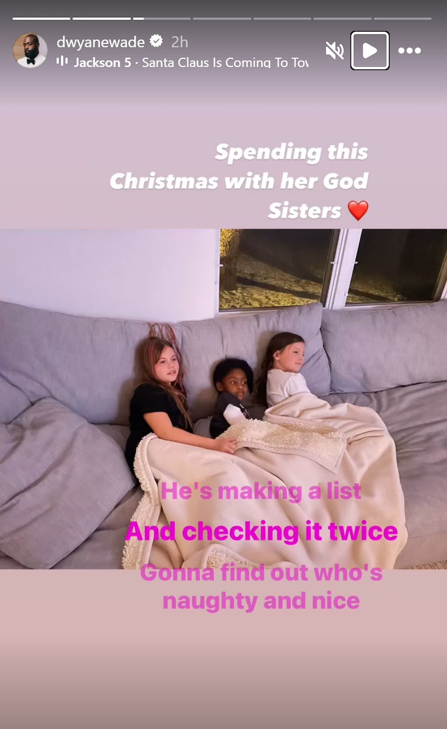 Wade's IG story featuring his daughter and his god sisters (Photo credits: Wade's Instagram)