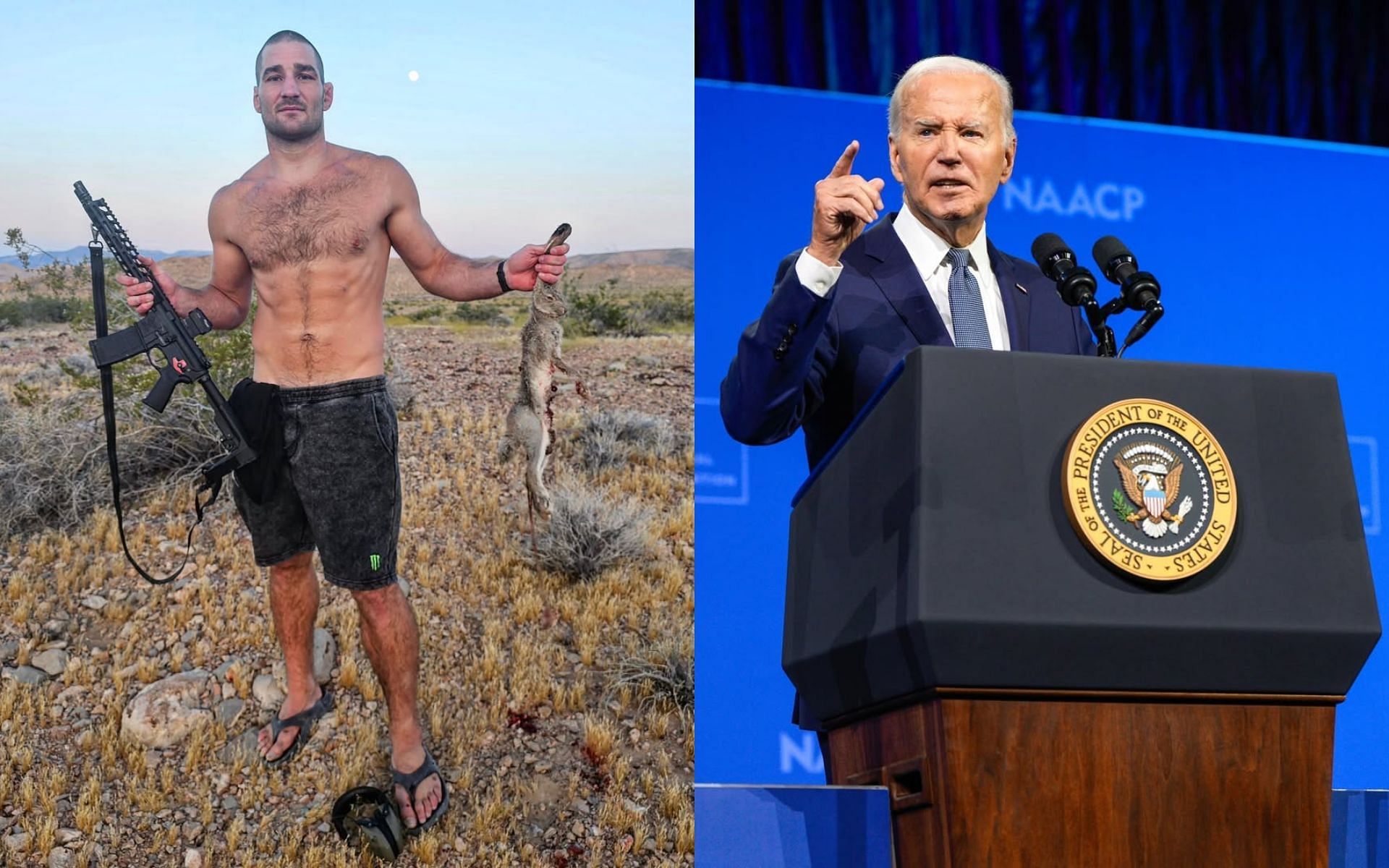 Sean Strickland (left) blasts Joe Biden (right). [Images courtesy: @stricklandmma and @joebiden on Instagram]