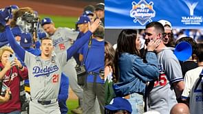 Picture: World Series champ Walker Buehler poses with wife and daughter in front of lit-up Christmas tree to ring in festive season