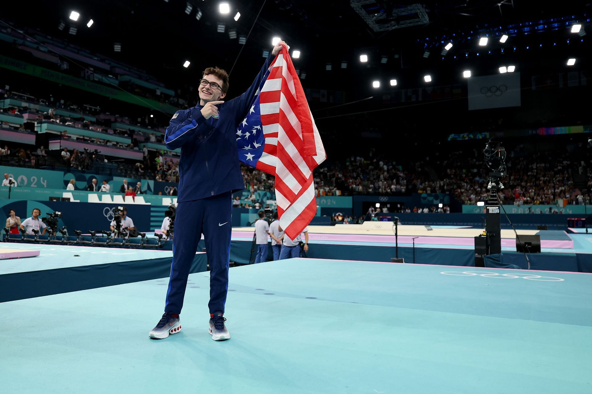 Artistic Gymnastics - Olympic Games Paris 2024: Stephen Nedoroscik celebrates bronze medal win (Image: Getty)