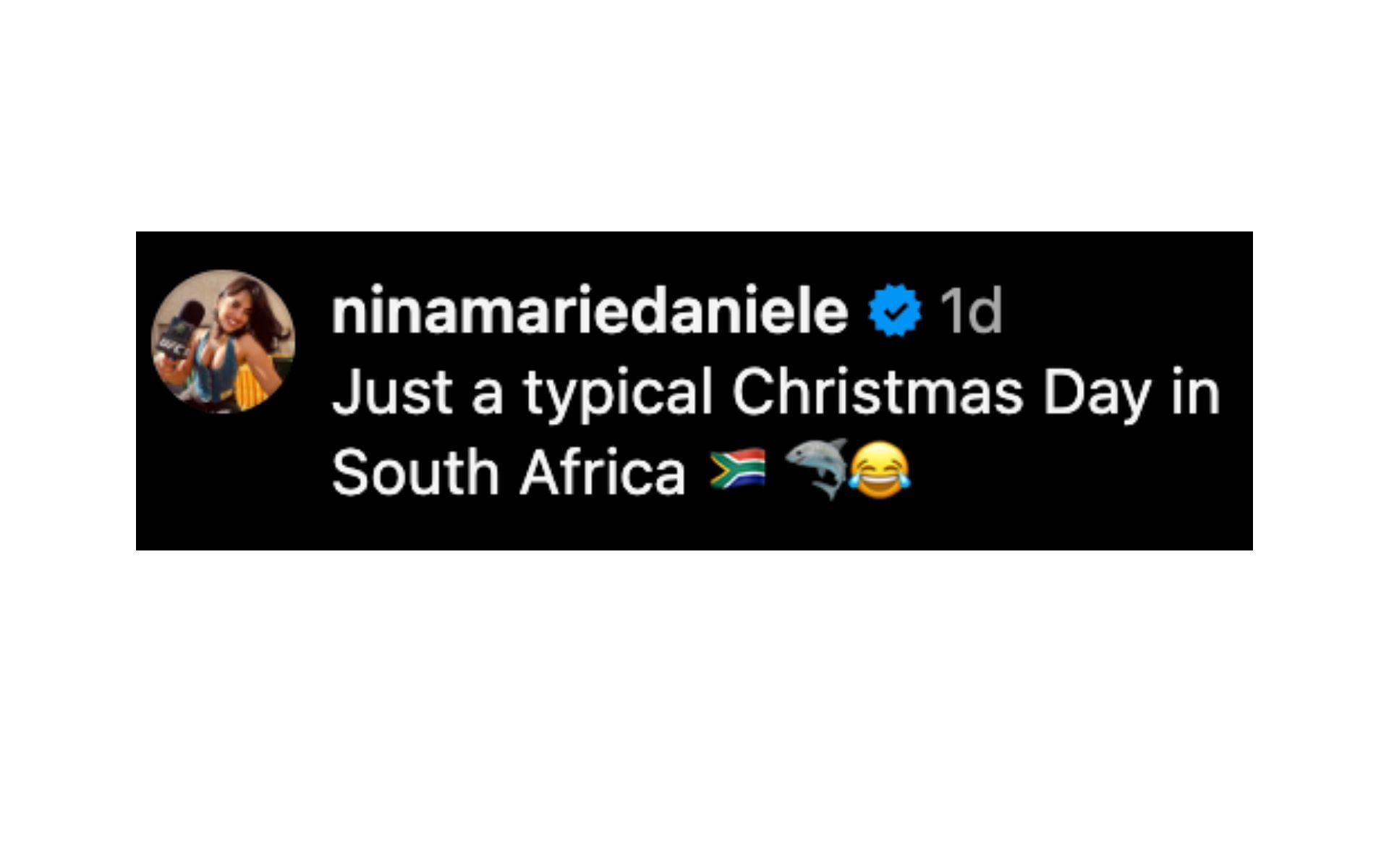 Nina-Marie Daniele&#039;s comment on Dricus du Plessis&#039; Instagram post.