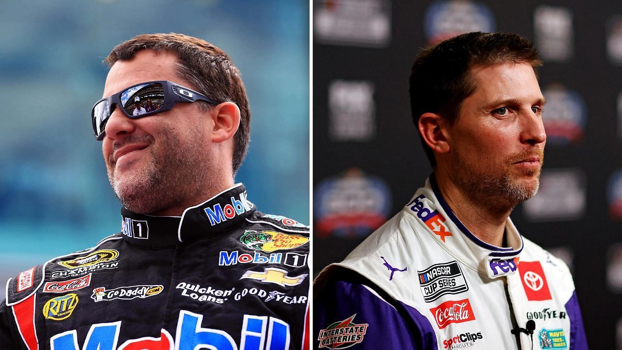 Tony Stewart (L) and Denny Hamlin (R)