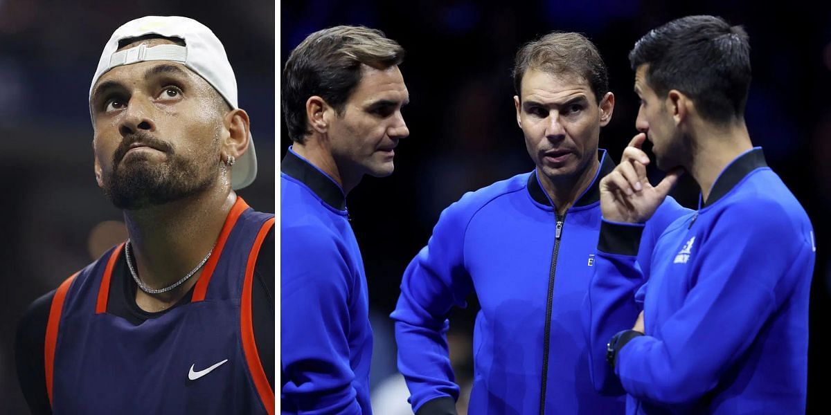 Nick Kyrgios (L), Roger Federer, Rafael Nadal and Novak Djokovic (R), Sources: Getty