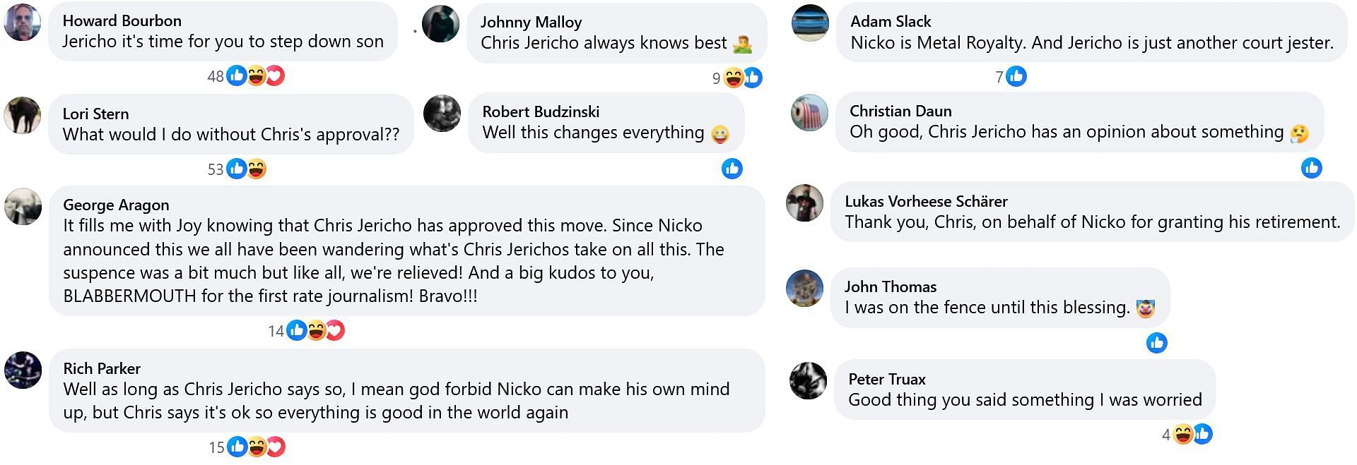 Screenshots of fans roasting Chris Jericho! (Photo Credit: Blabbermouth&#039;s Facebook)