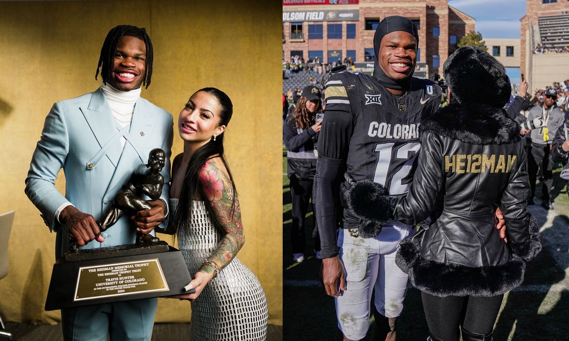 Travis Hunter cherishes Heisman moment with GF Leanna Lenee. (Image credits: Hunter