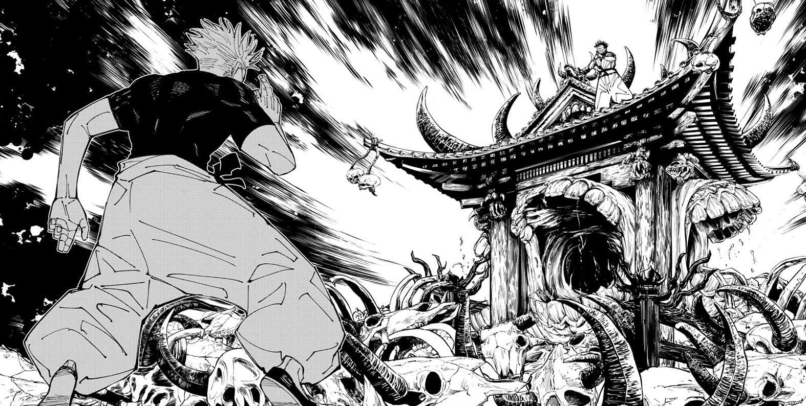 Gojo facing Sukuna&#039;s Malevolent Shrine in Jujutsu Kaisen (Image via Shueisha)