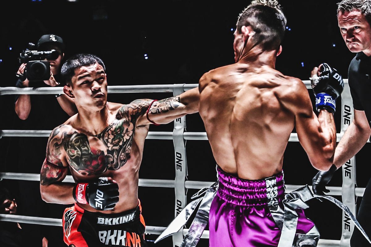 WATCH: Thai firecracker Kongthoranee exacts revenge on Parsa Aminpour&rsquo;s eye poke with nasty elbow knockout -- Photo by ONE Championship