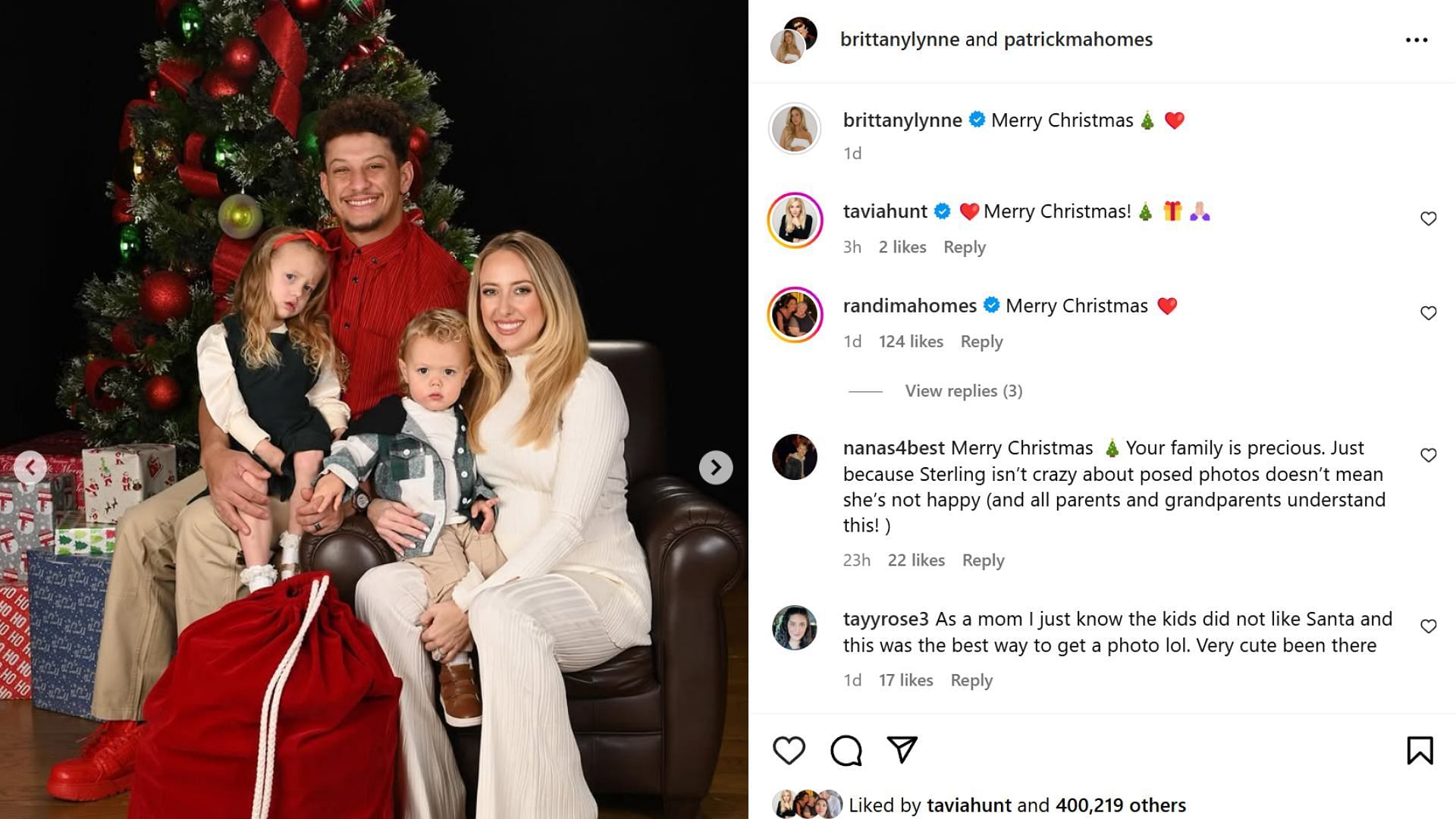 Patrick Mahomes and family pose together for Christmas with Santa (Image credit: @brittanylynne IG)