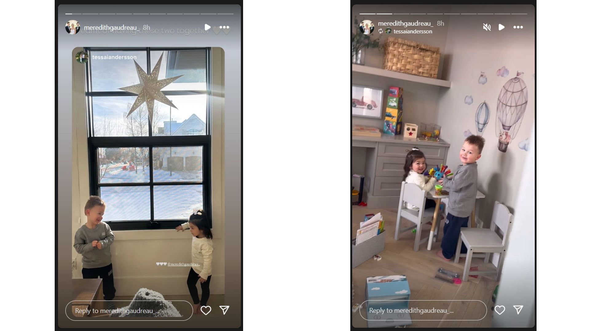 Meredith Gaudreau&#039;s Instagram stories featuring her daughter Noa and Tessa Anderson&#039;s son Benji. (Credits: @meredithgaudreau_ Instagram)