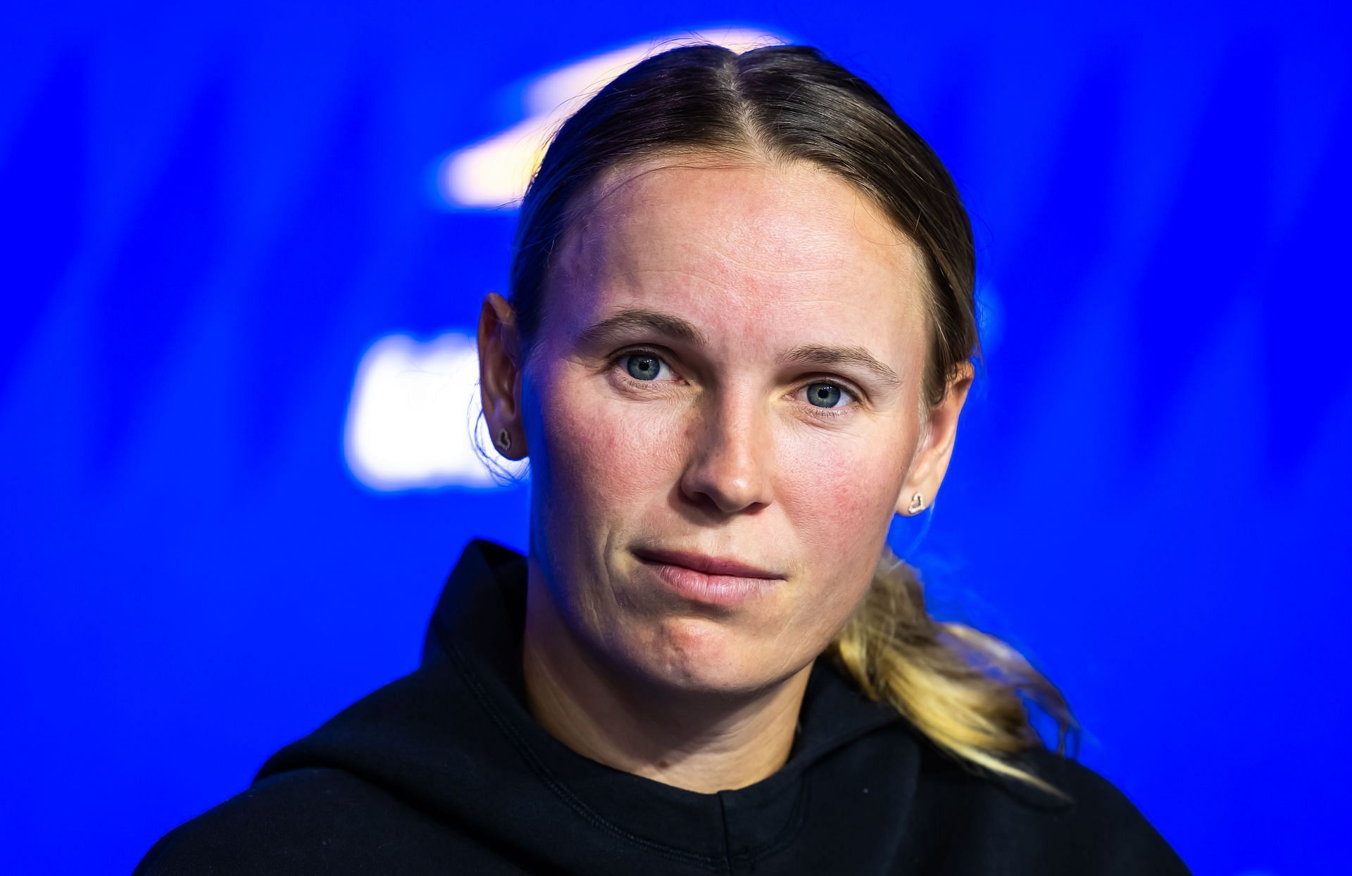 Caroline Wozniacki Speaking to the press at the US Open - Source: Getty