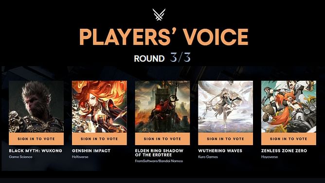 Genshin Impact, ZZZ and Wuthering Waves proceed to final round of Players' Voice Award at TGA 2024