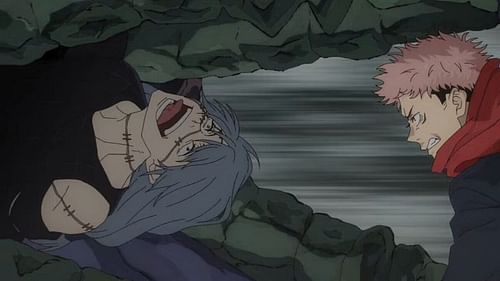 Mahito and Yuji fighting in Shibuya in the anime (Image via MAPPA).