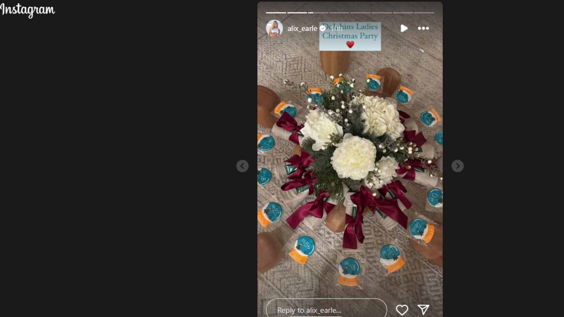 Earle shared the cute setup for the Dolphins&#039; ladies Christmas party (image credit: instagram/alix.earle)