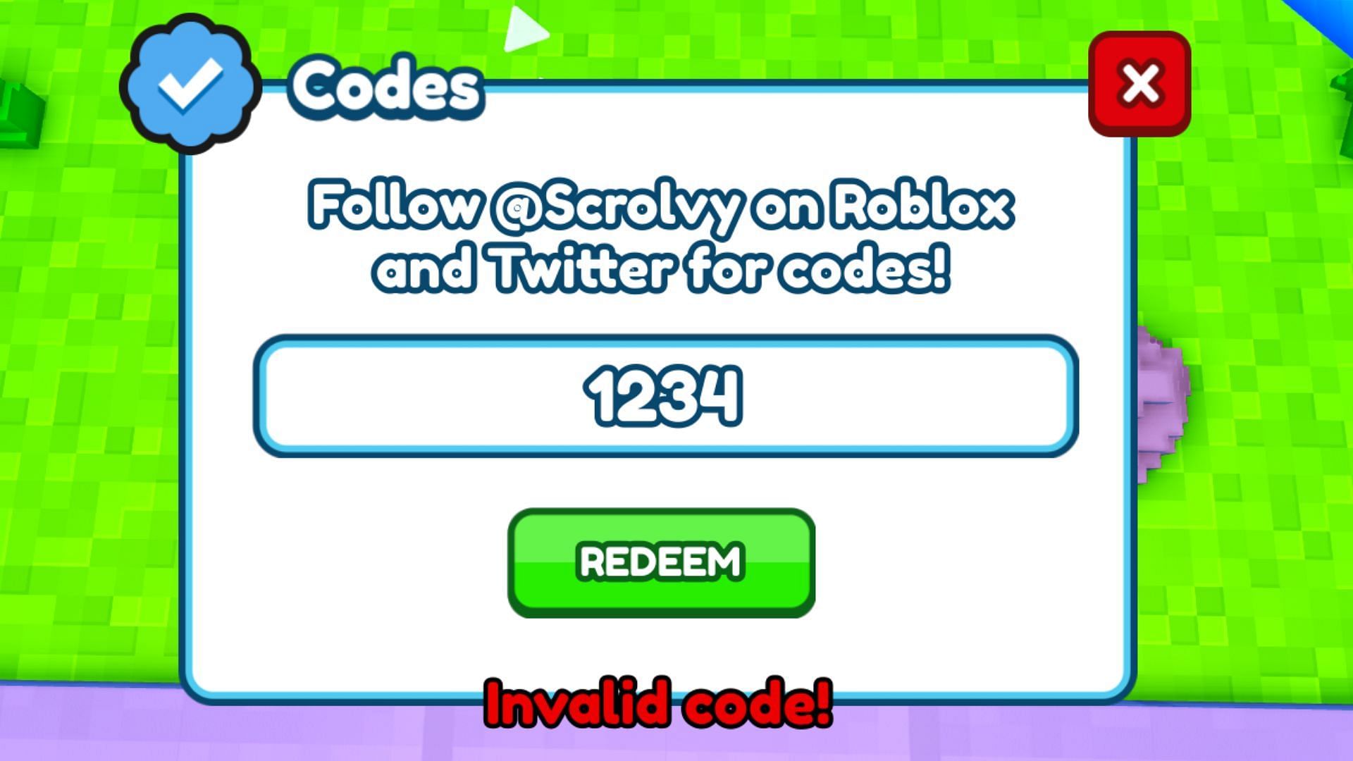 +1 Block Per Click invalid code issue (Image via Roblox)