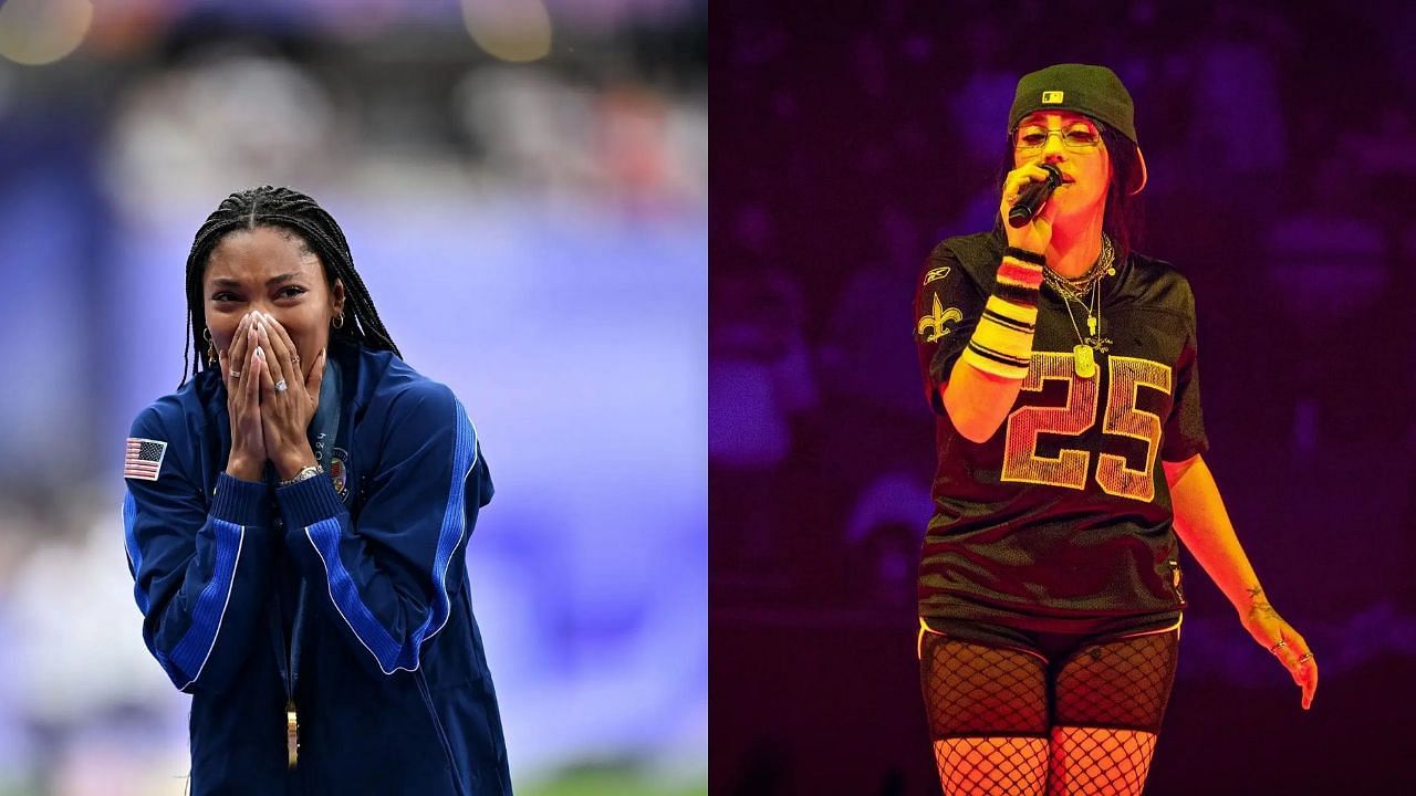 Tara Davis-Woodhall and Billie Eilish (Image via: Both Getty)