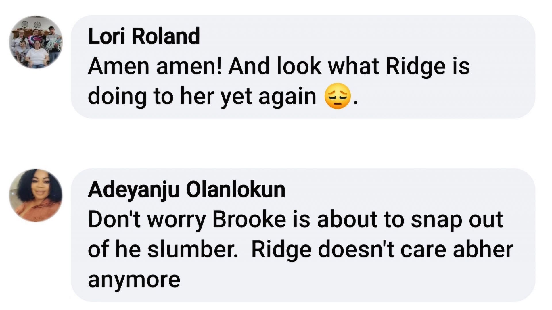 Fan opinions on Brooke and Ridge&#039;s now-troubled relationship (via Patrice Pitter / Facebook)