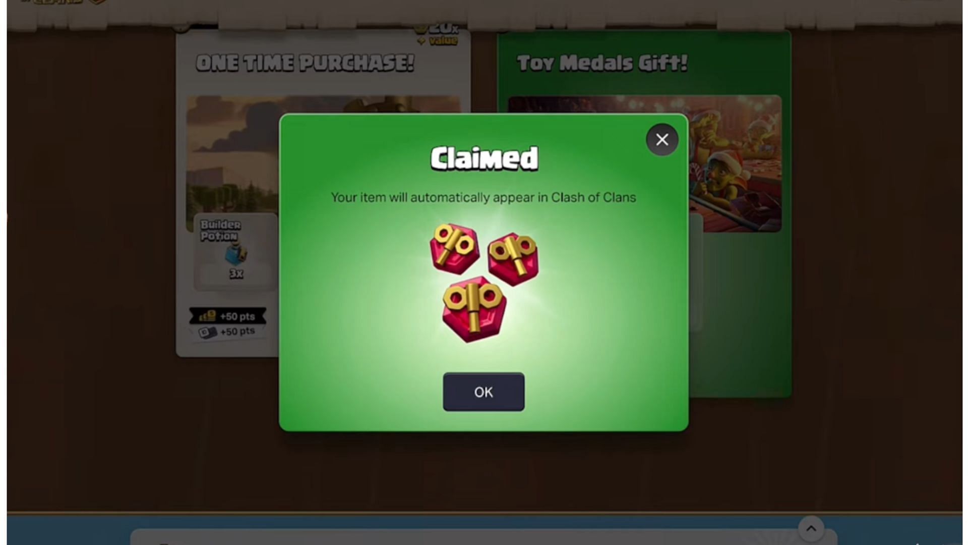 You can claim 100 free Toy Medals for a limited time (Image via Supercell)