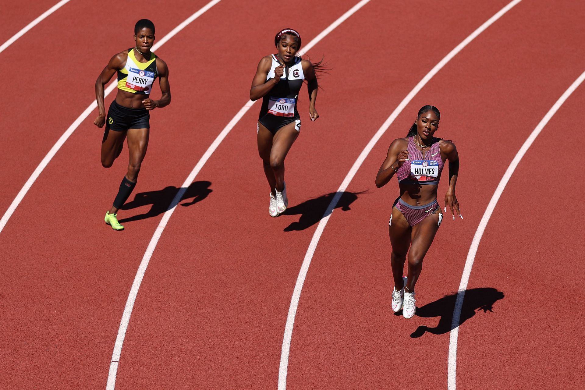 JaMeesia Ford (C) in action at 2024 Olympic trials. PHOTO: Getty