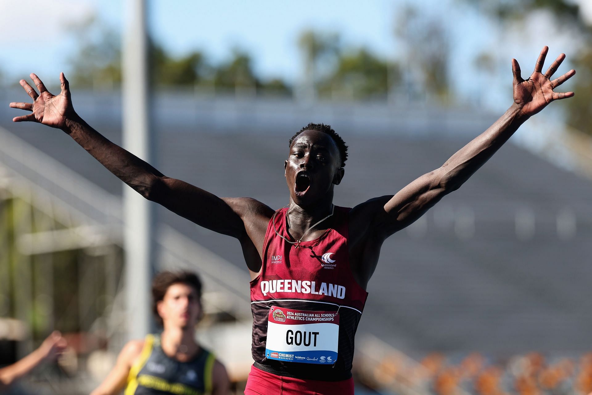 Gout Gout during the 2024 Chemist Warehouse Australian All Schools Athletics Championship in Brisbane, Australia. (Photo by Getty Images)