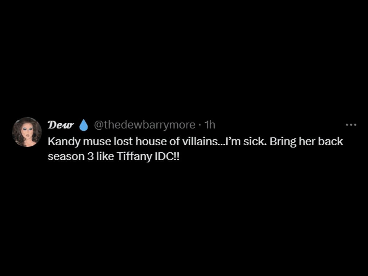 A House of Villains fan reacts to Kandy&#039;s elimination (Image via X/@thedewbarrymore)