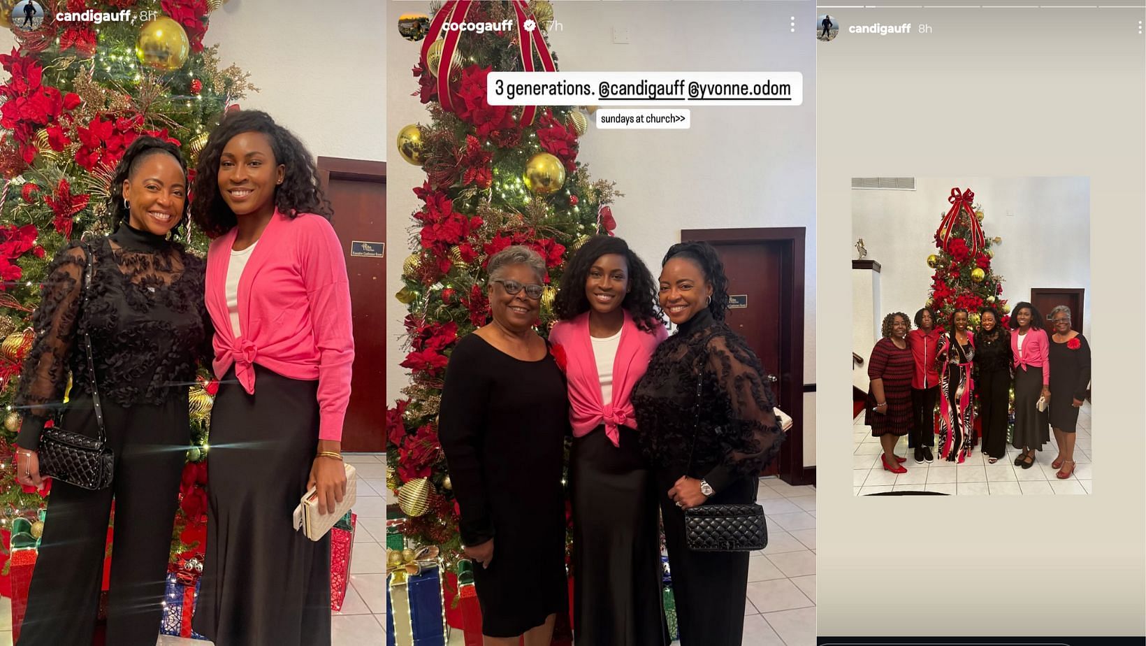 Gauff&#039;s church outing with her mother and grandmother (Image source: Left - @candigauff on Instagram, centre - @cocogauff on Instagram, right - @candigauff on Instagram)