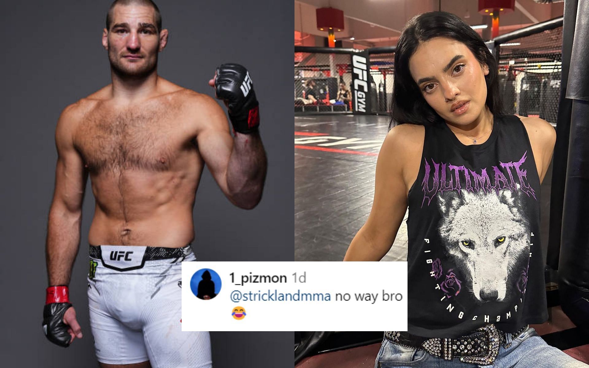 Fans react to Sean Strickland (left) mocking Nina-Marie Daniele (right). [Images courtesy: Getty and @ninamariedaniele on Instagram]