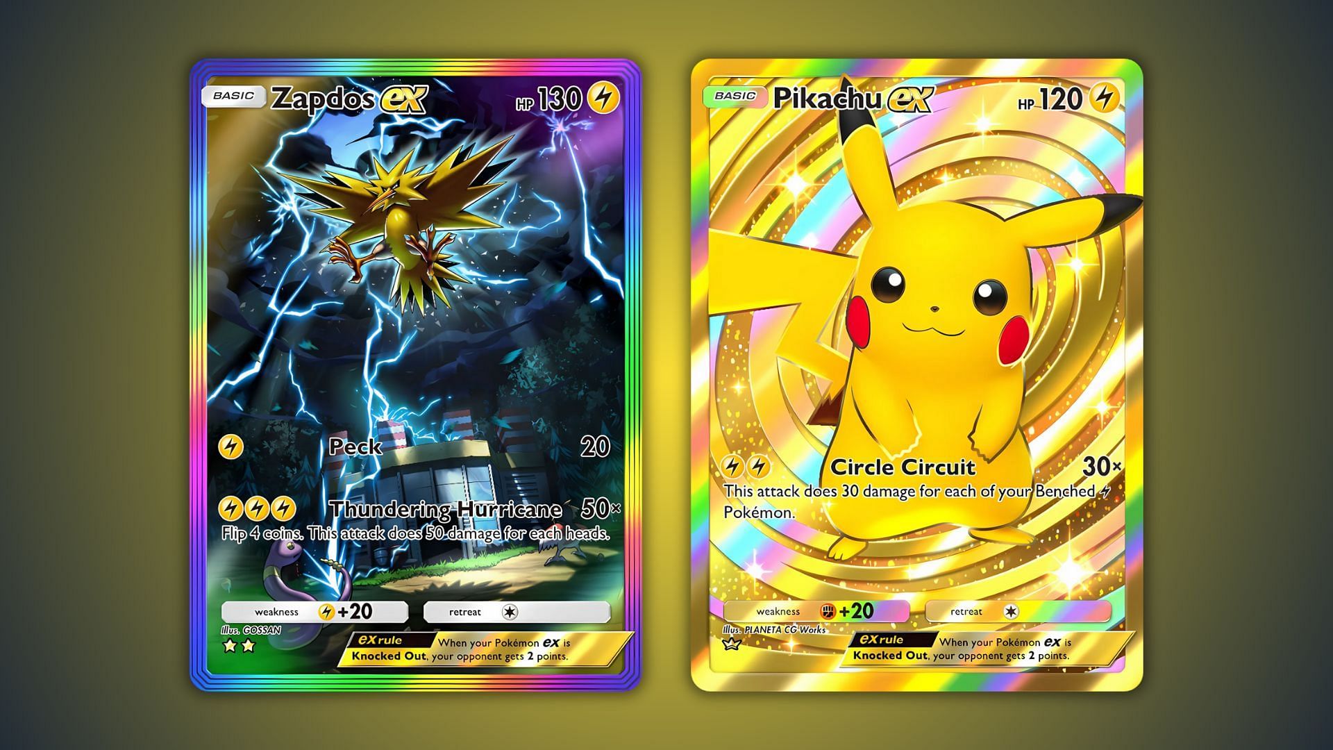 Pikachu ex and Zapdos ex as seen in the game (Image via The Pokemon Company)