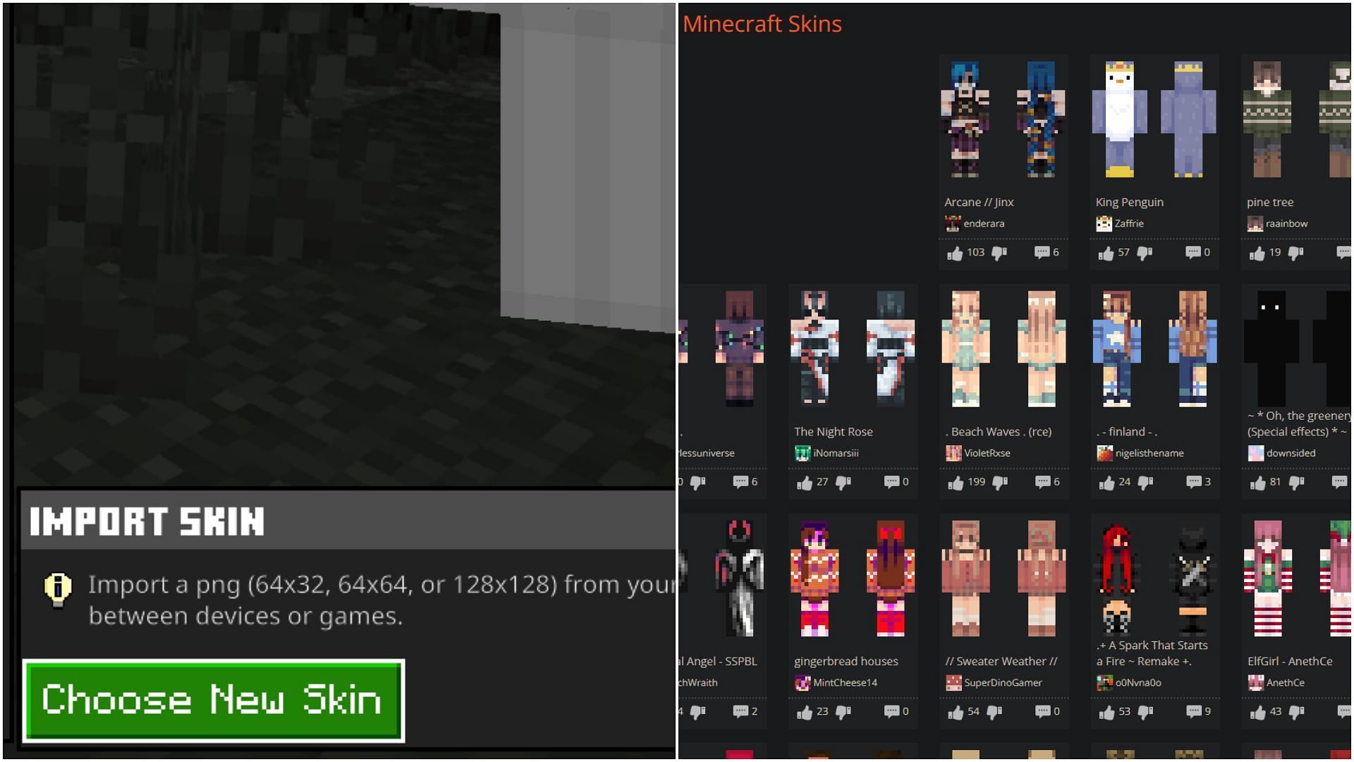 You can import any skin to Minecraft Bedrock (Image via Mojang Studios || Skindex)