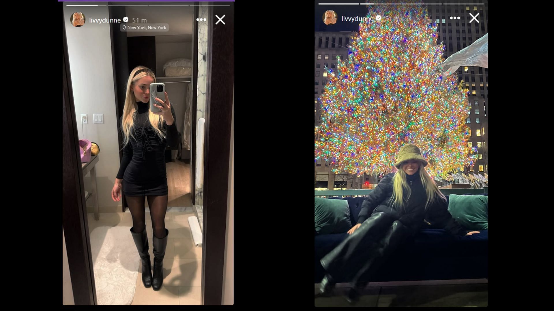 Olivia Dunne&#039;s Instagram story in black attire during NYC night out