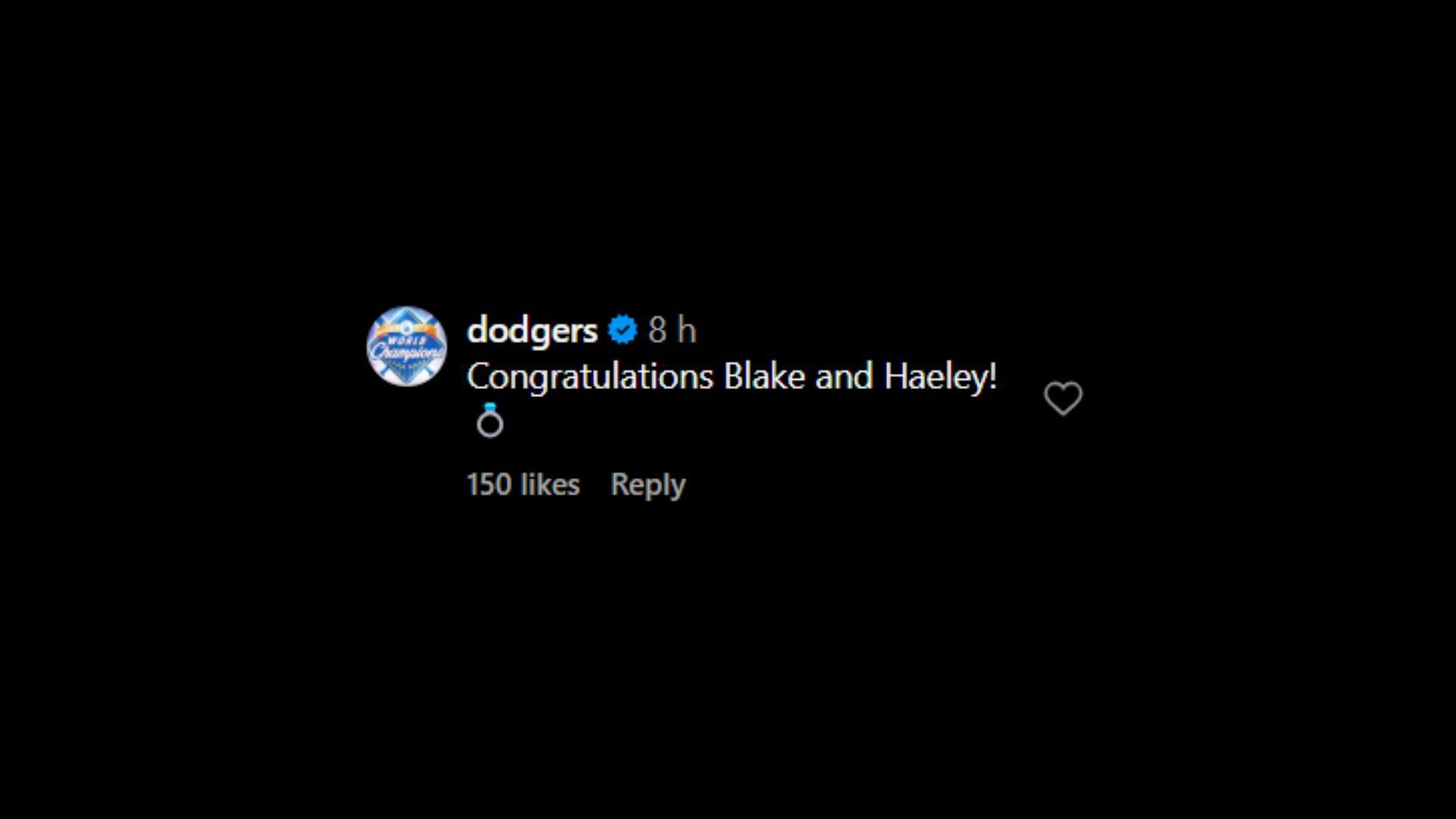 Los Angeles Dodgers&#039; reaction to Blake Snell and Haeley Mar&#039;s engagement