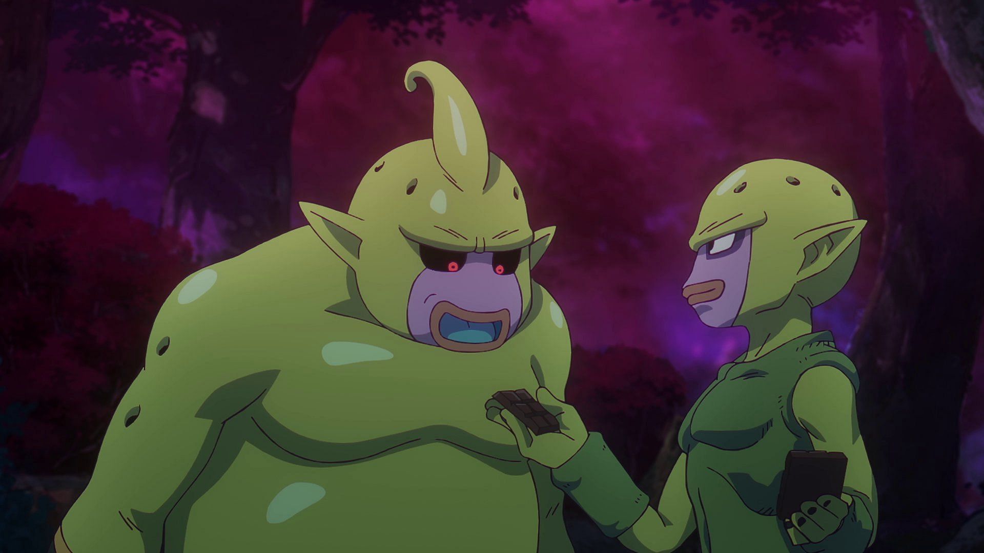 Majin Duu eating chocolate with Majin Kuu (Image via Toei Animation).