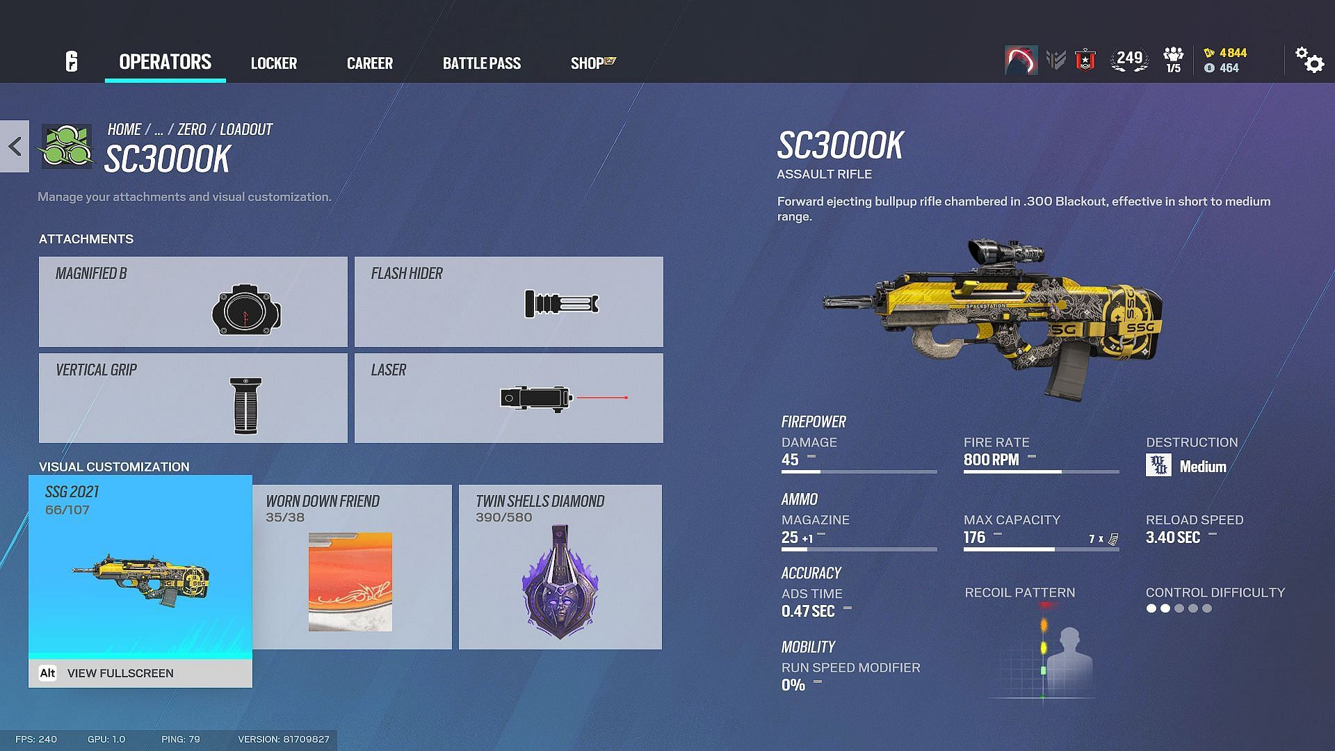 Primary weapons in a Zero loadout in Rainbow Six Siege (Image via Ubisoft)