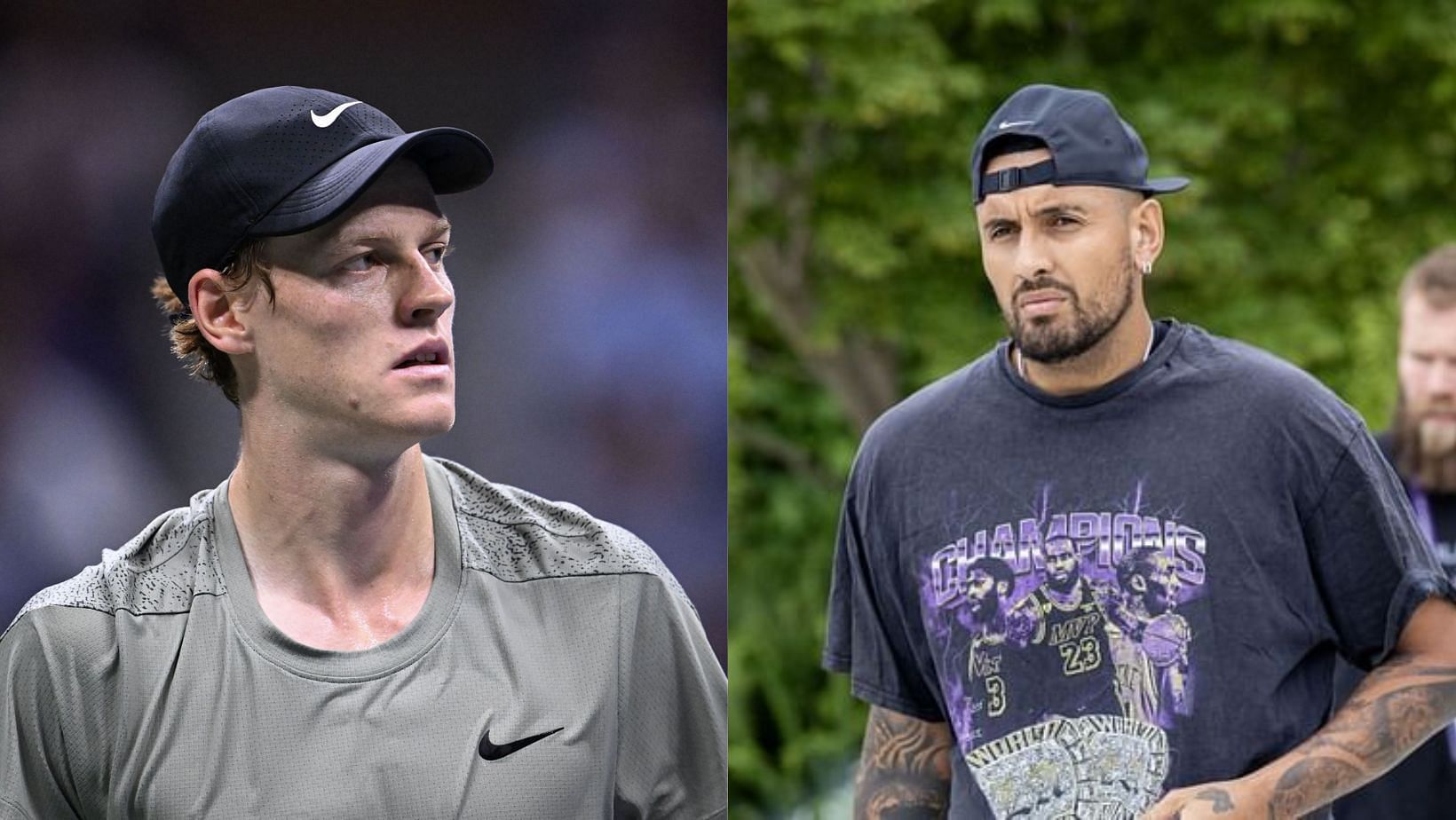 Nick Kyrgios reacts to a picture of him and Jannik Sinner (Image Source: Getty)