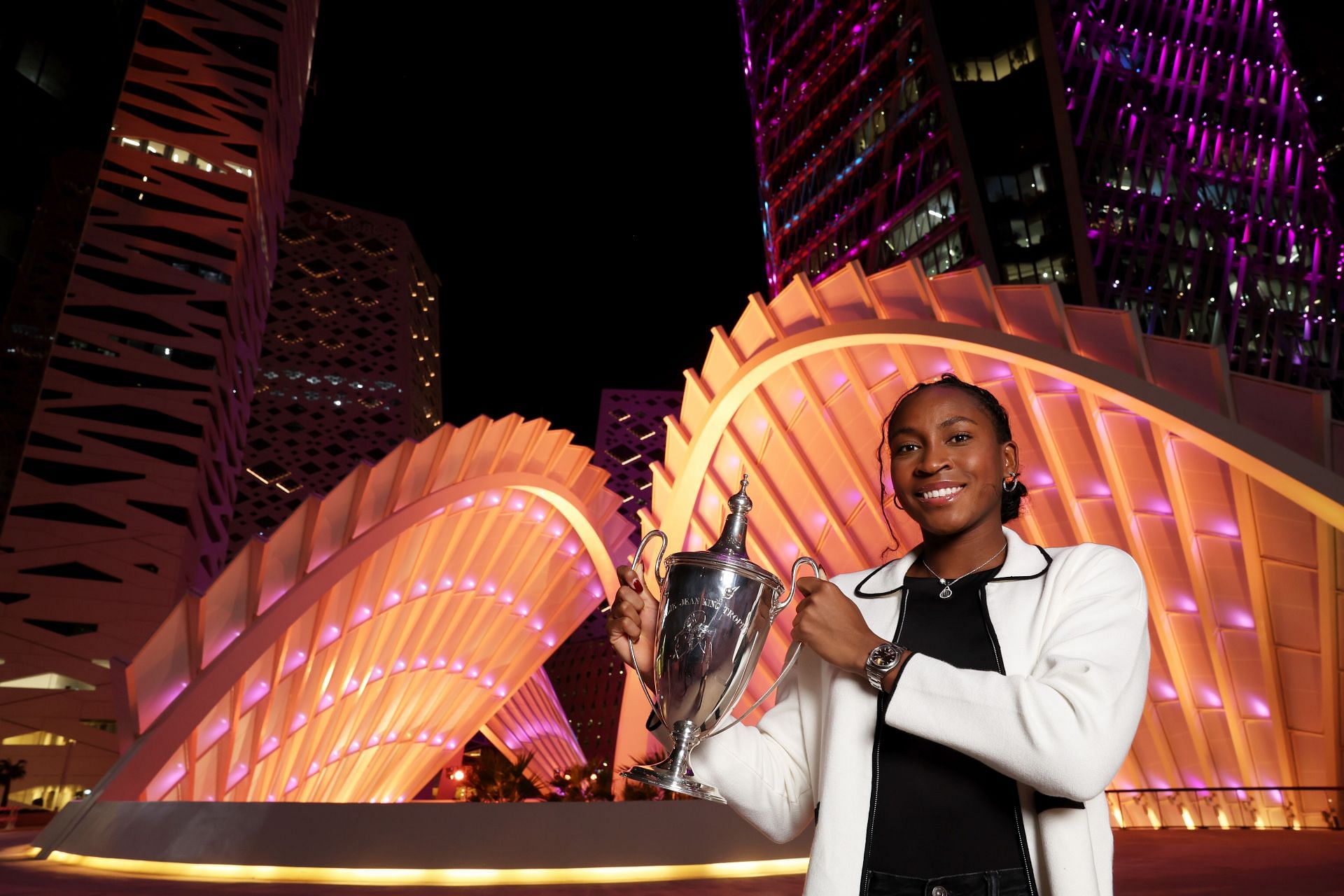 Coco Gauff with her WTA Finals 2024 trophy (Image: Getty)