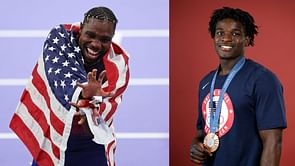 "Put me in the game"- Noah Lyles shows off impressive gymnastics skills as he teams up with Olympic medalist Frederick Richard