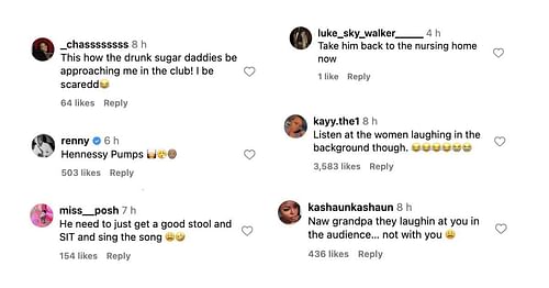 Screenshots of comments on Keith Sweat's dance moves from the Netherlands concert (Image via Instagram/@theshaderoom)