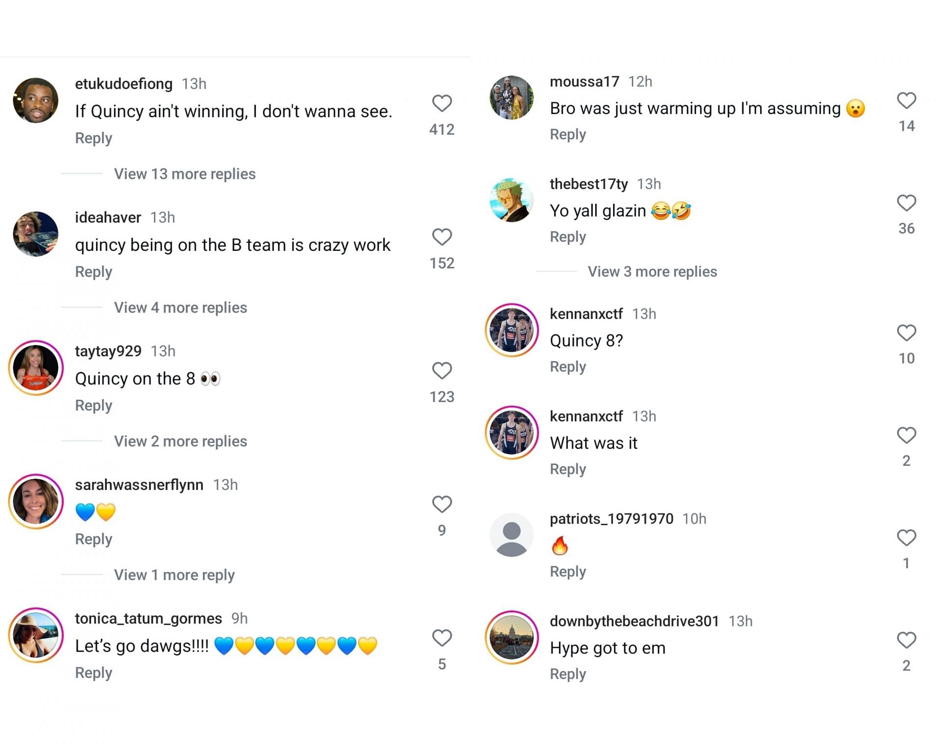 Screenshot of fan reactions to Quincy Willson&#039;s performance. Credits: Instagram/ milesplit