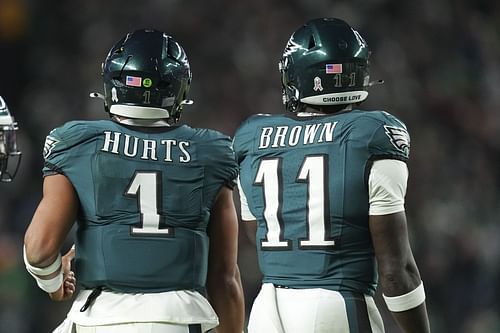 Jalen Hurts, left, AJ Brown, right during Washington Commanders v Philadelphia Eagles - Source: Getty