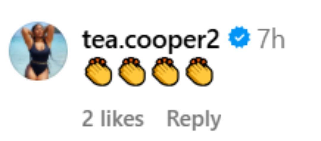 Te&#039;a Cooper reacts to Ace Bailey&#039;s IG post (Image: @acebailey IG)