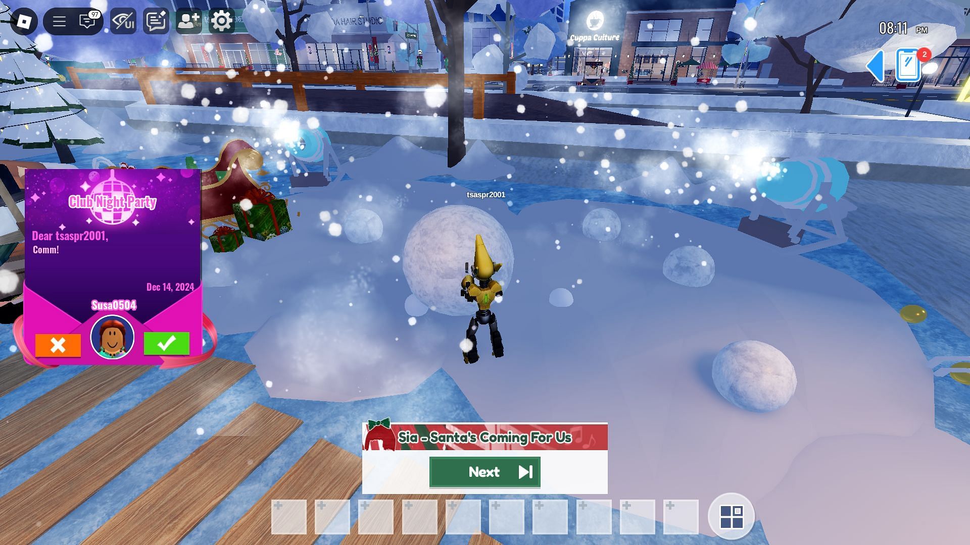 Make a Snowman to claim the UGC in Sia's Candy Lane (Image via Roblox)