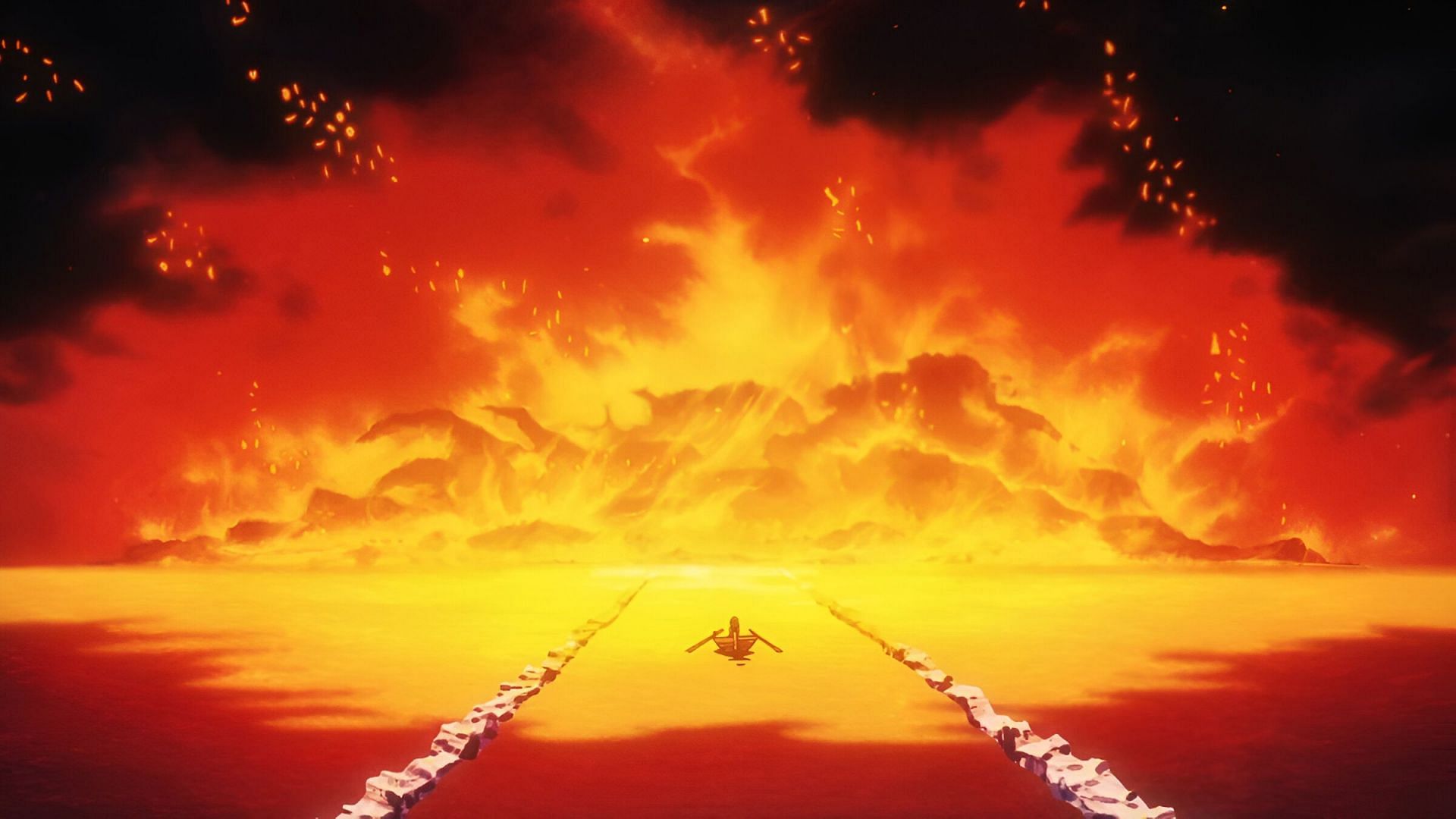 Ohara enveloped in flames (Image via Toei Animation)