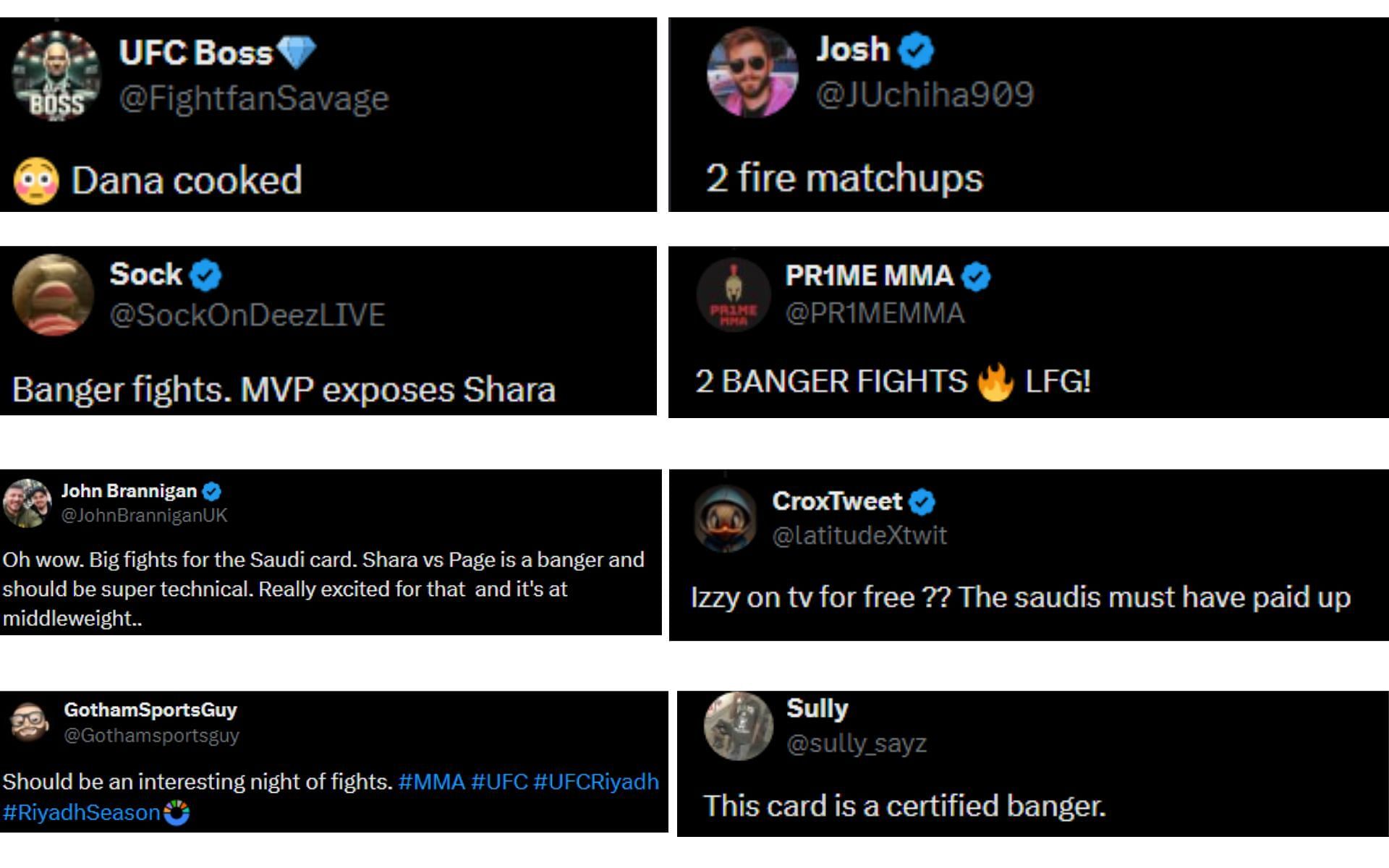 Fan reaction comments to UFC Saudi Arabia fight announcements [Image courtesy: @danawhite on X]