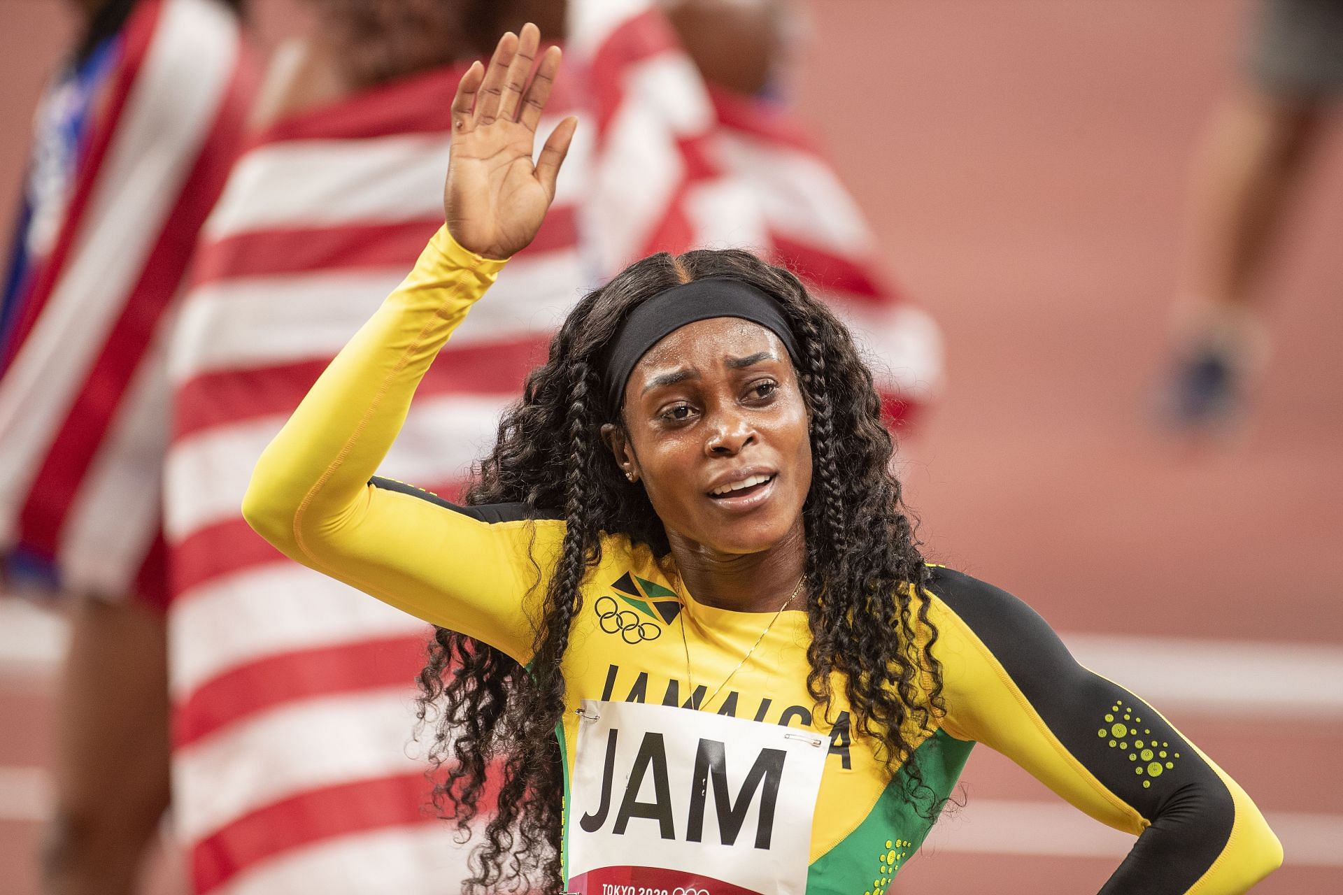 Elaine Thompson-Herah of Jamaica during the Tokyo 2020 Summer Olympic Games in Tokyo, Japan. (Photo via Getty Images)