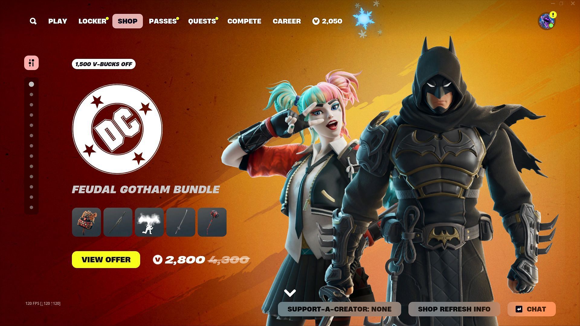 You can now get your hands on the Ninja Knight Batman and Karuta Harley Quinn skins in Fortnite (Image via Epic Games)