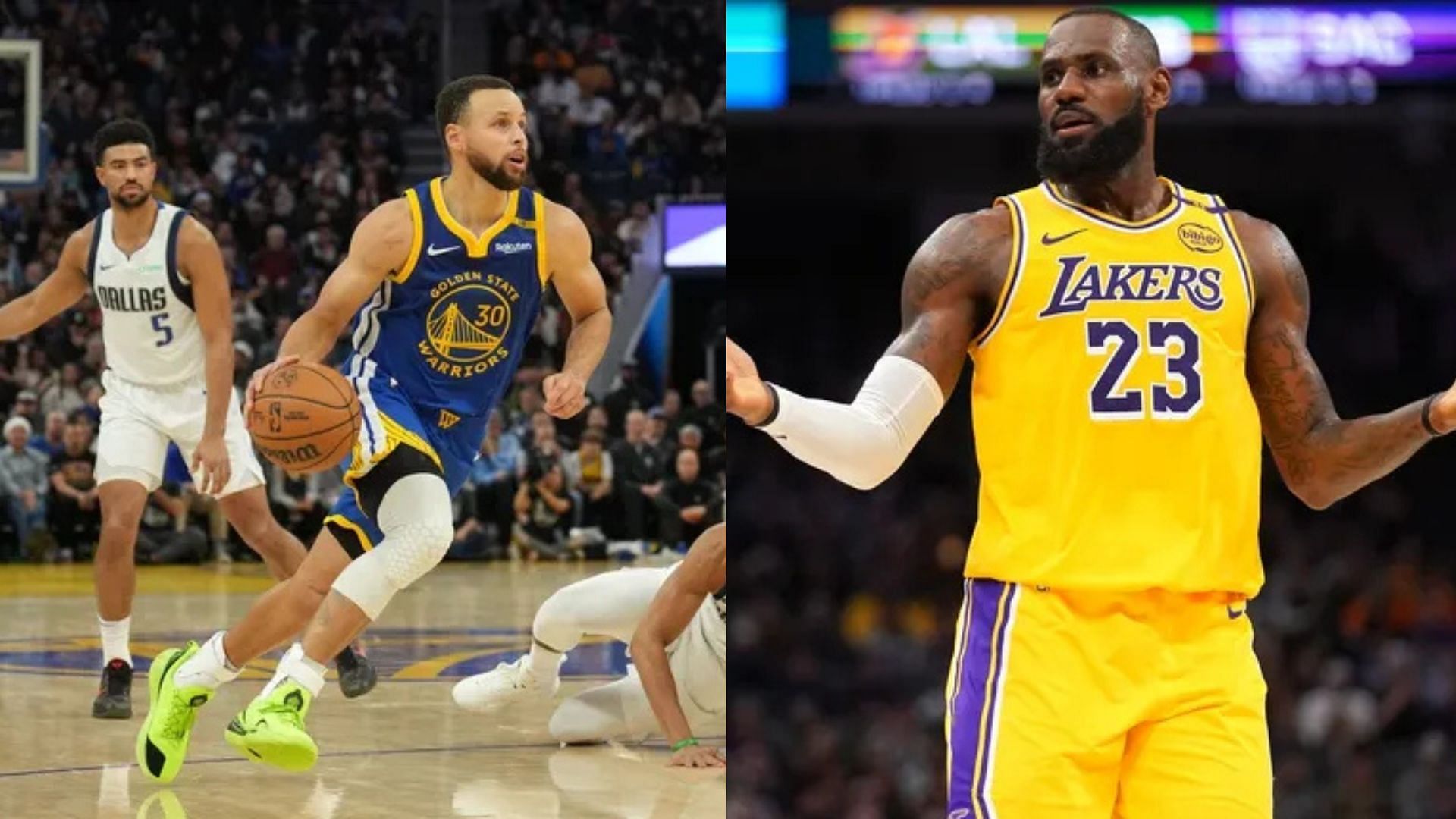 Golden State Warriors guard Stephon Curry, LA Lakers guard LeBron James. Photo Credits: Imagn